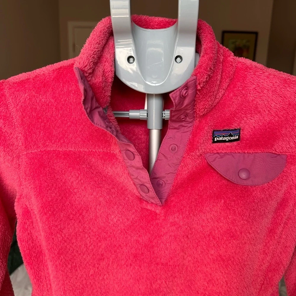 Patagonia Girls Large 12 Re-Tool Snap-T Fleece Pullover Pink Purple Trim Outdoor